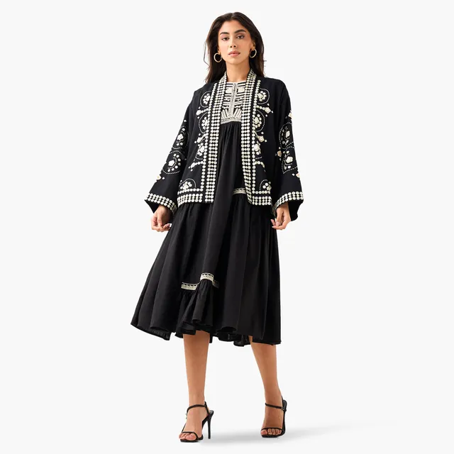 Embroidered Square Neck A-Line Dress – image 3