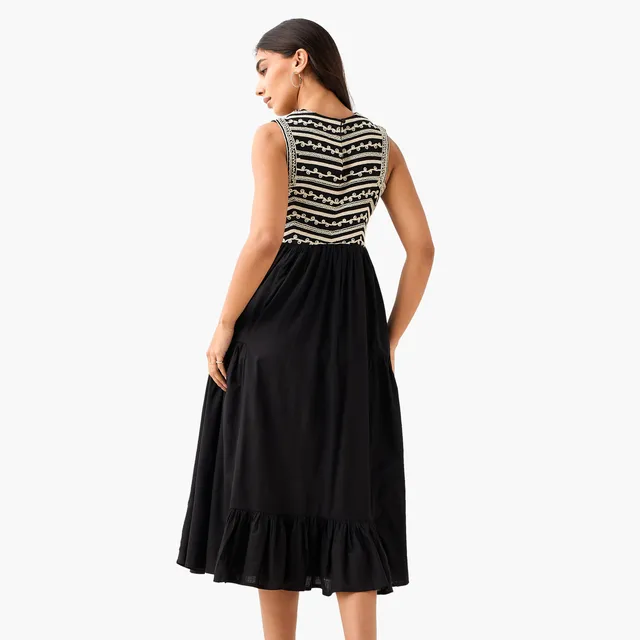 Embroidered Square Neck A-Line Dress – image 4
