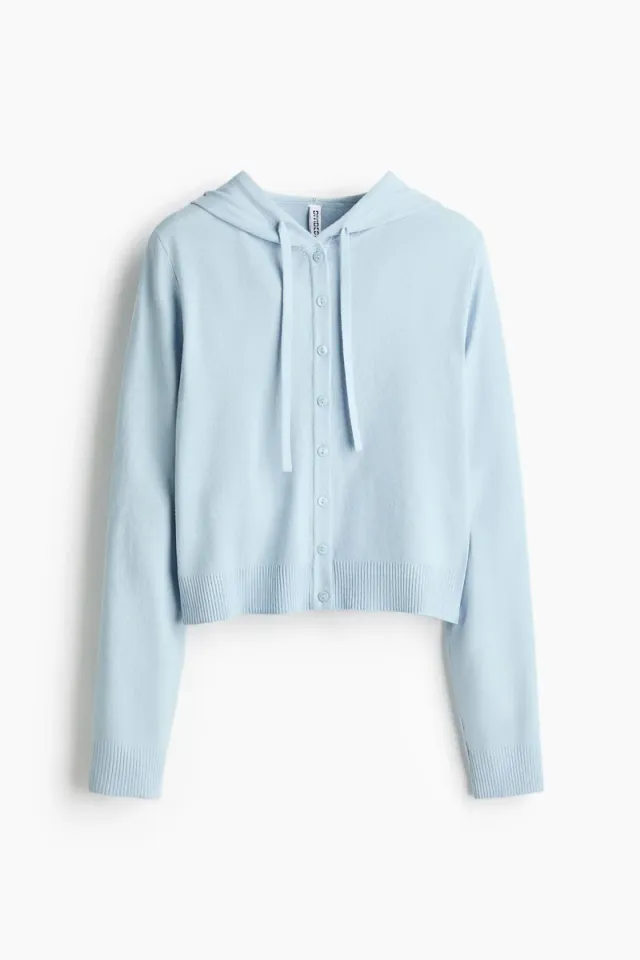 Light Blue Fitted Hooded Cardigan for Women - Front Button Closure – image 4