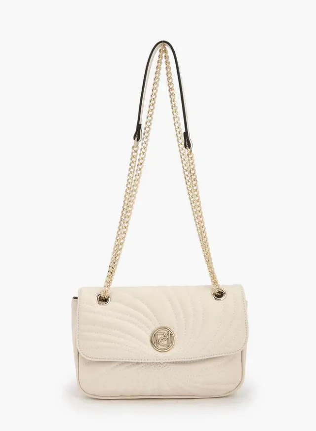 Quilted Chain Strap Crossbody Bag Beige