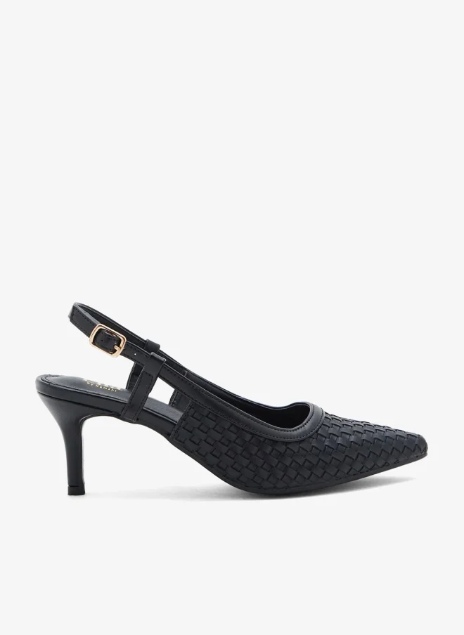 Weaved Cutout Strap Pump Black
