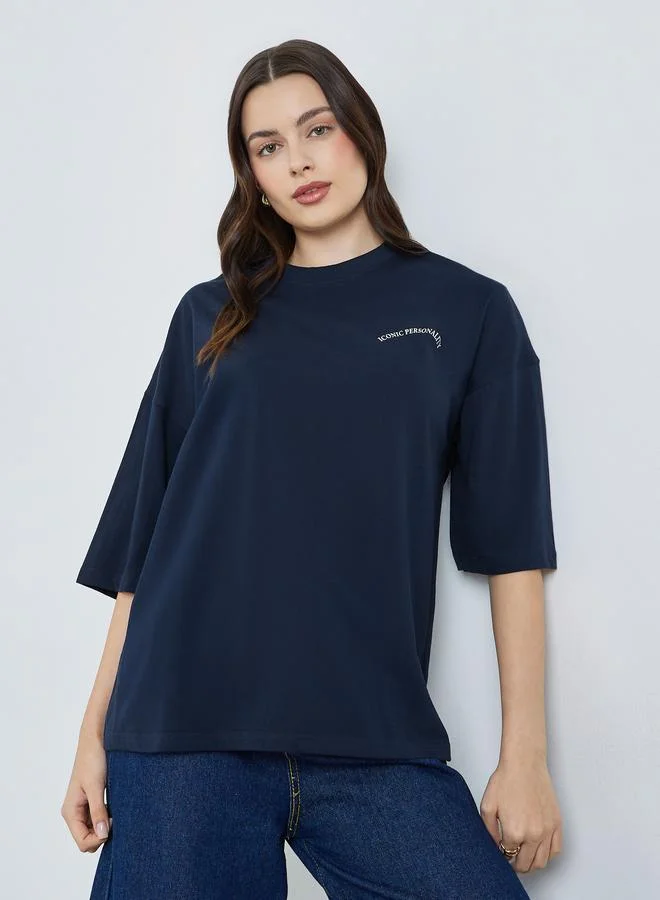 Women's Oversized Cotton Round Neck T-Shirt Deep Navy Blue