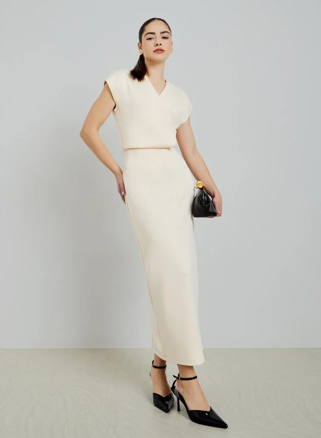 Off-White Straight Fit Midi Skirt Beige