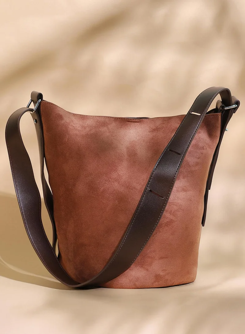 Women's Suede Zip Lock Handbag Brown