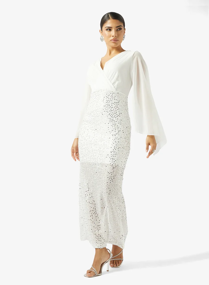 Flutter Sleeve Shimmer Dress