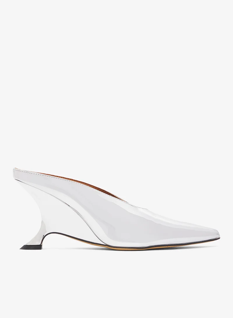 Metallic Statement Heel Mules Silver