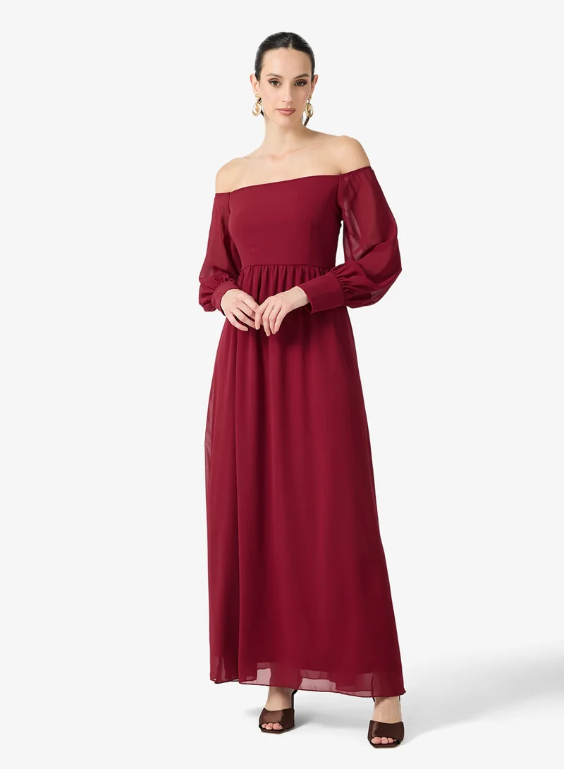 Off Shoulder A-line Dress Burgundy