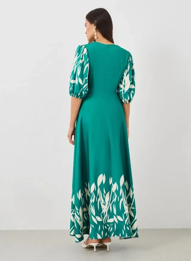 Emerald Green Floral Printed Maxi Dress for Women – image 5