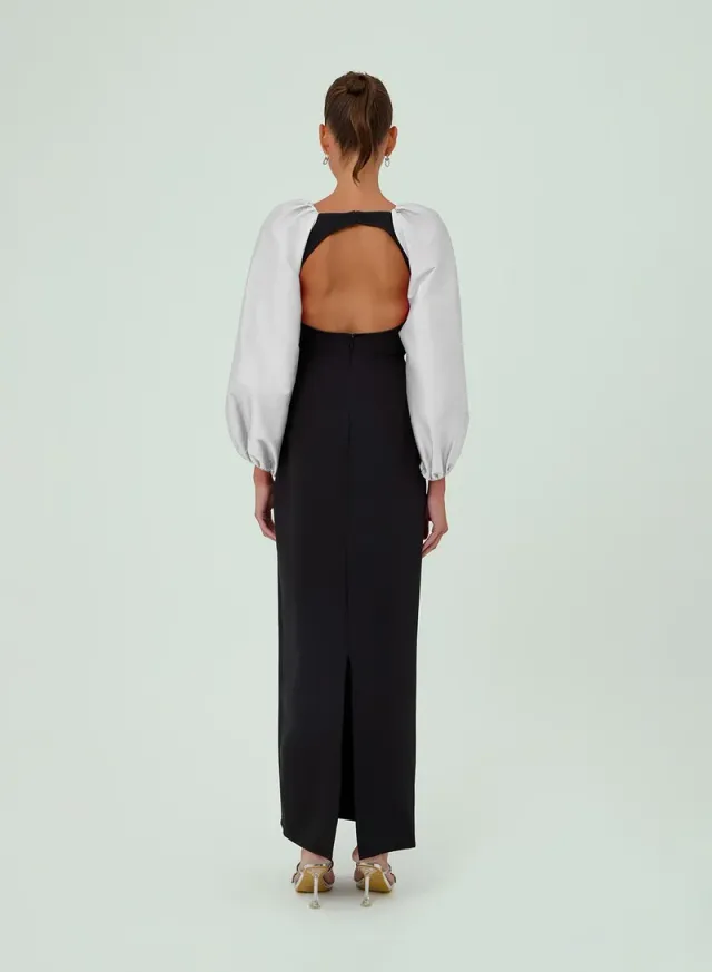 Black and White Batwing Sleeve Maxi Abaya Dress for Ramadan – image 3