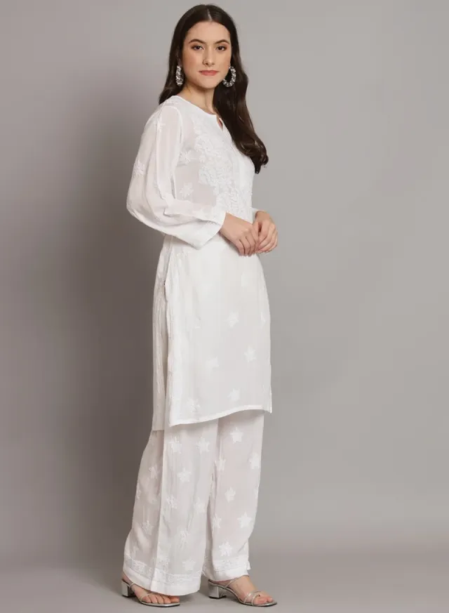 Women's White Modal Chikankari Embroidered Kurta Set – image 5