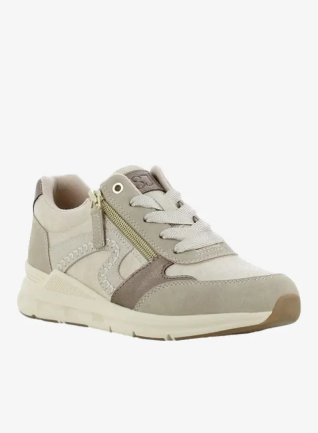 SJ Women's Panelled Lace-Up Sneakers Pale Beige