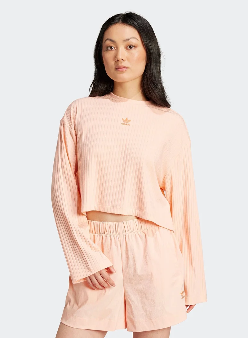 Essentials Wide Rib Long Sleeve Top Pink
