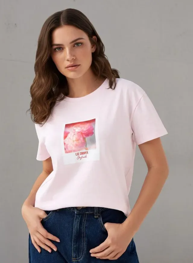 Lee Cooper Regular Fit Floral Cotton T-shirt Pink