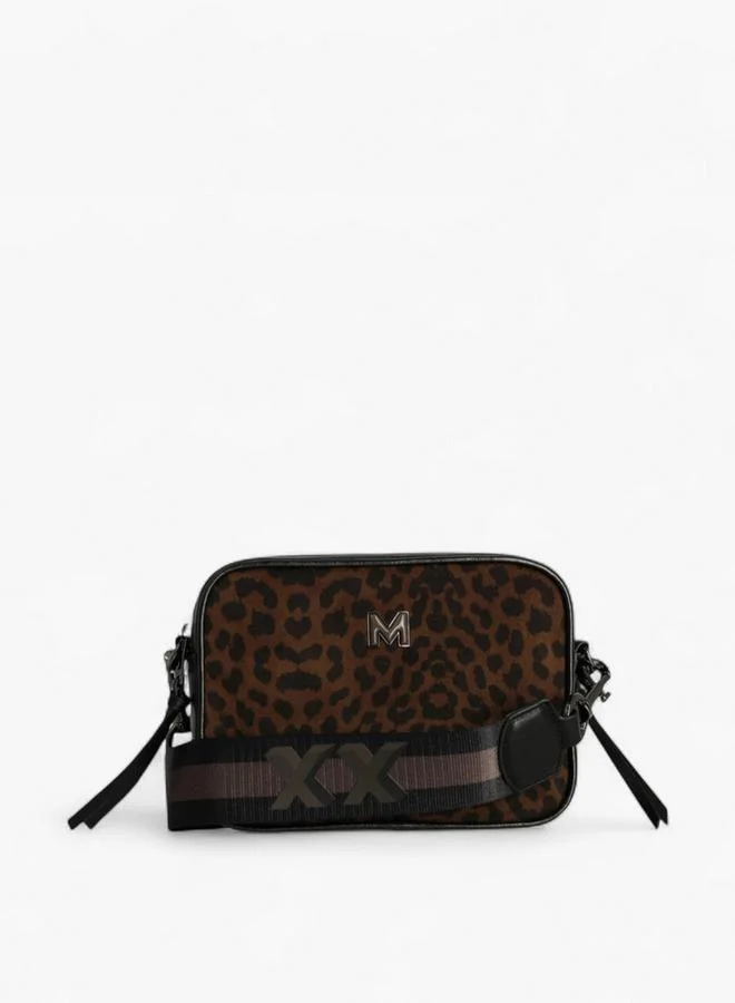 Animal Print Striped Strap Crossbody Bag