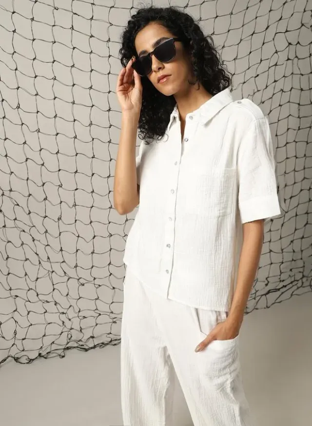 Oversized Cotton Half-Sleeve Shirt and High-Rise Trousers Set – image 6