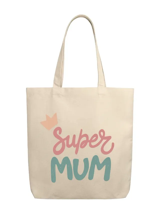 Super Mum Reusable Canvas Tote Bag Beige