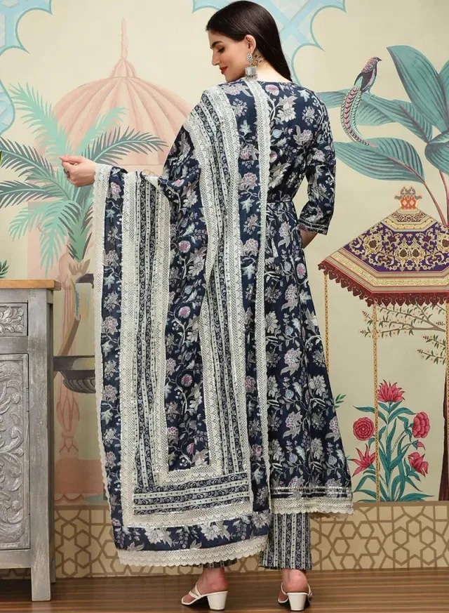 Women's Multicolour Cotton Self-Designed Palazzo Kurta Set – image 5