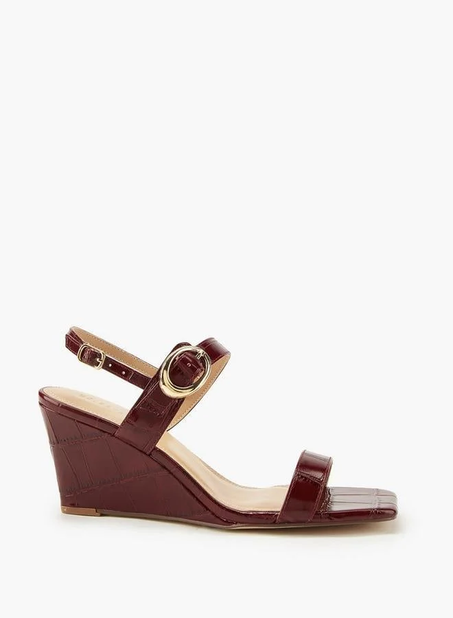 Women's Buckle Wedge Sandals Burgundy