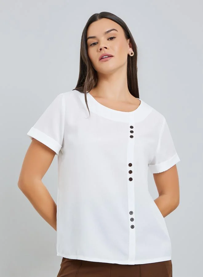 Short Sleeve Button Detail Top White