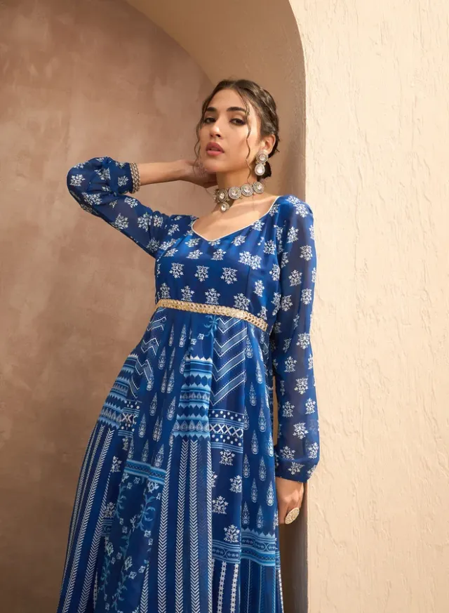 Women's Floral Print Anarkali Kurta and Palazzo Set – image 2
