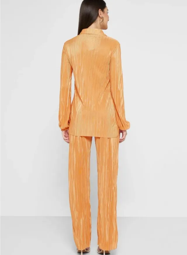 Orange Solid Polyester Co-Ord Set with Gold Accessories – image 2