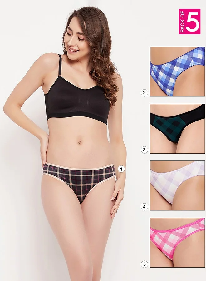 Clovia Pack of 5 Checkered Bikini Panties