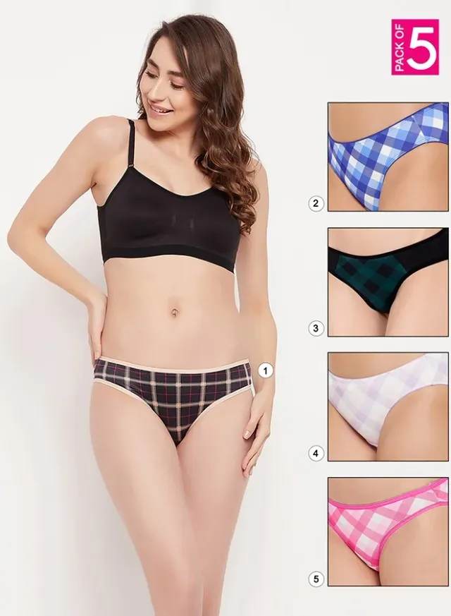 Clovia Pack of 5 Checkered Bikini Panties