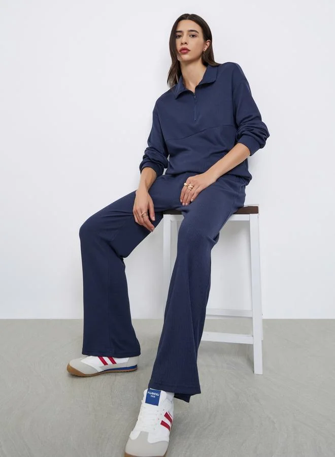 Waffle Knit Sweatshirt & Joggers Set Dark Blue