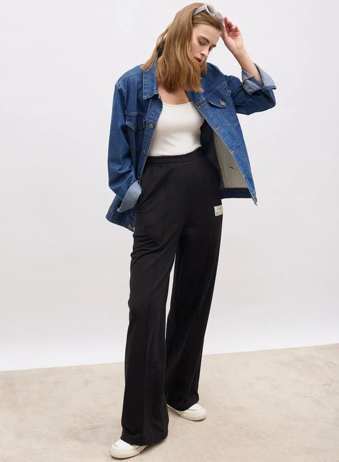 High Waisted Pintuck Wide Leg Jogger Black