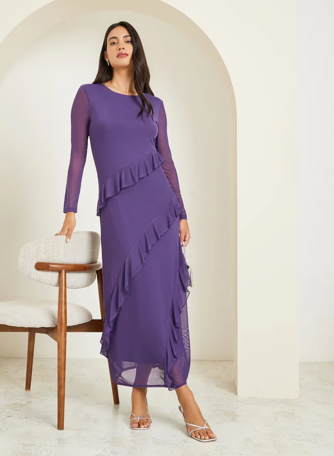 Ruffle Detail Sheath Maxi Dress Deep Violet