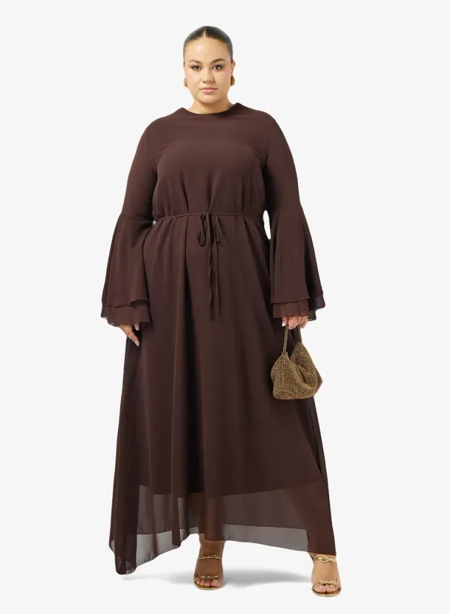Brown Plus Size Asymmetric Abaya with Long Sleeves – image 4