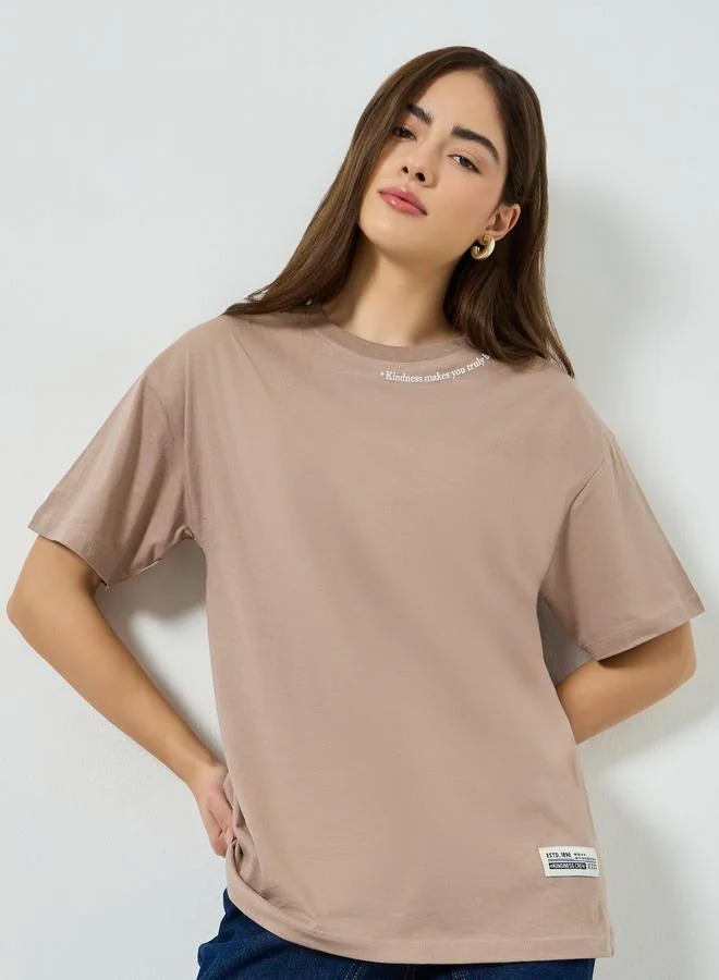 Oversized Crew Neck Cotton T-Shirt Brown