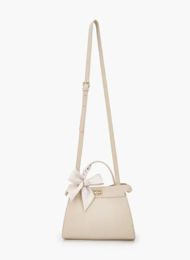 Black PU Leather Tote Bag with Detachable Shoulder Strap and Bow Detail – image 2
