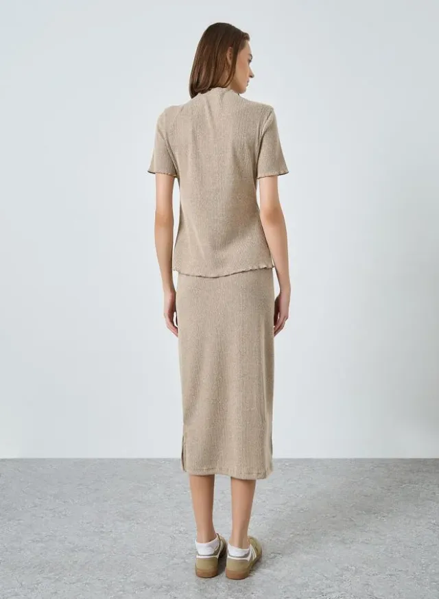 Beige Ribbed Knit Top and Skirt Co-ords Set – image 5