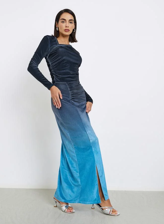 Ombre Velvet Evening Maxi Dress True Blue