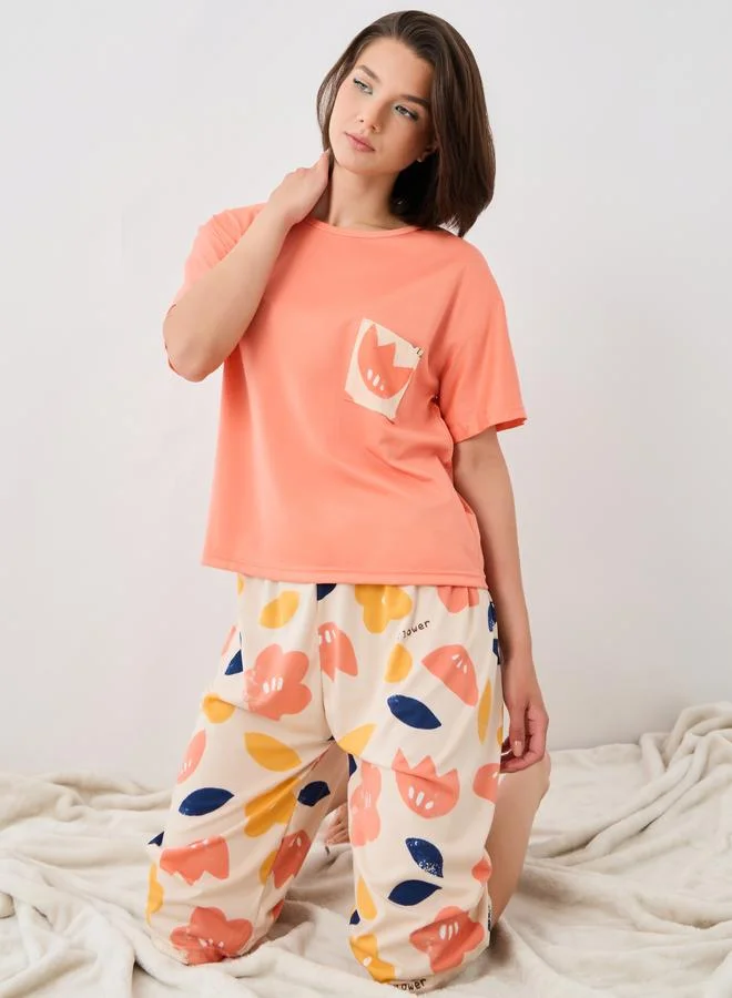 Take Two Floral T-Shirt and Shorts Set Vivid Tangerine