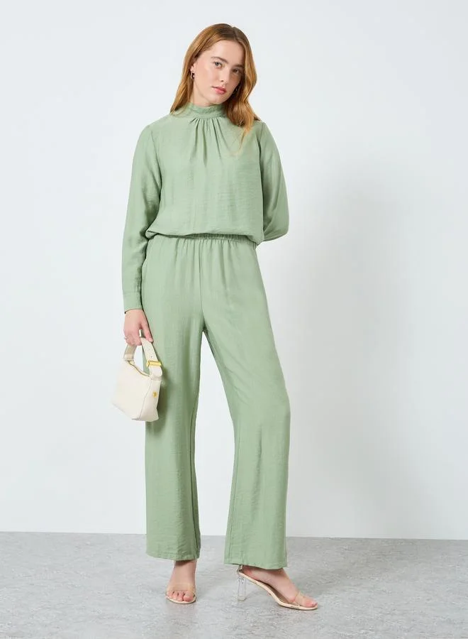 Women's Solid High Neck Co-ord Set Green