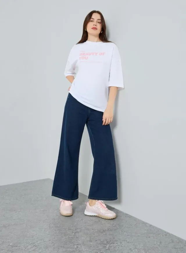 Women's Slogan Print Oversized T-Shirt White – image 2