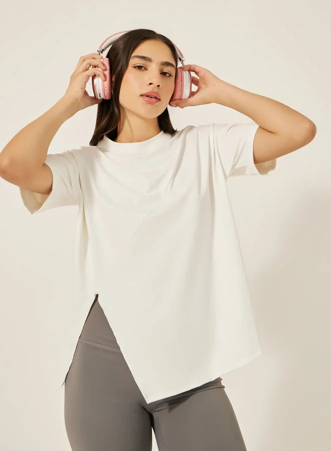 Plain Side Slit Short Sleeve Top White