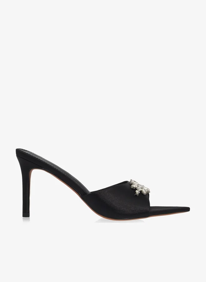 Silver Embellished High Heel Pumps Black