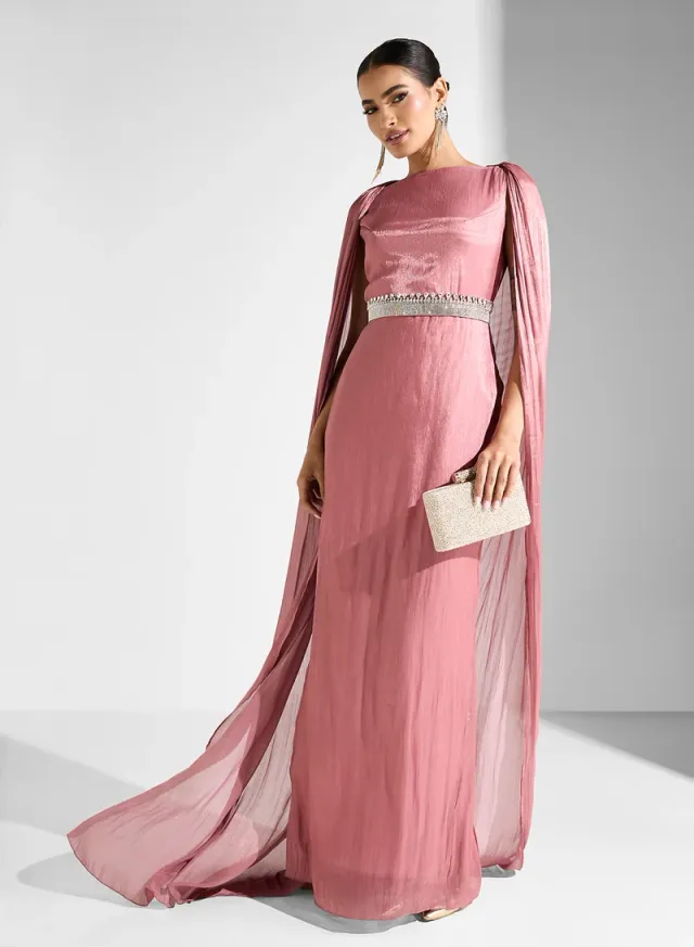 Dusty Rose Maxi Fit & Flare Evening Dress with Exaggerated Trail – image 5