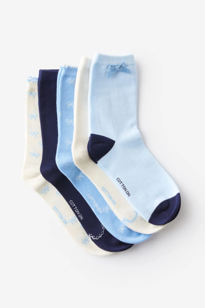 5-Pack Fine Crew Socks Light Blue