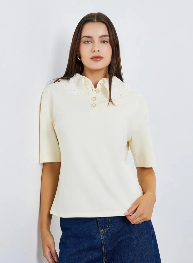 Women's Lace Collar Polo T-Shirt White