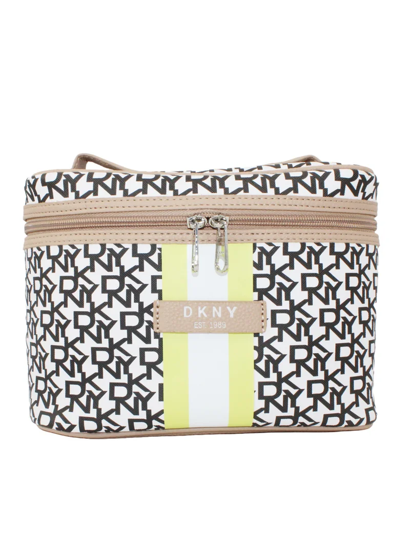 DKNY Signature Stripe Travel Train Cosmetic Bag - White