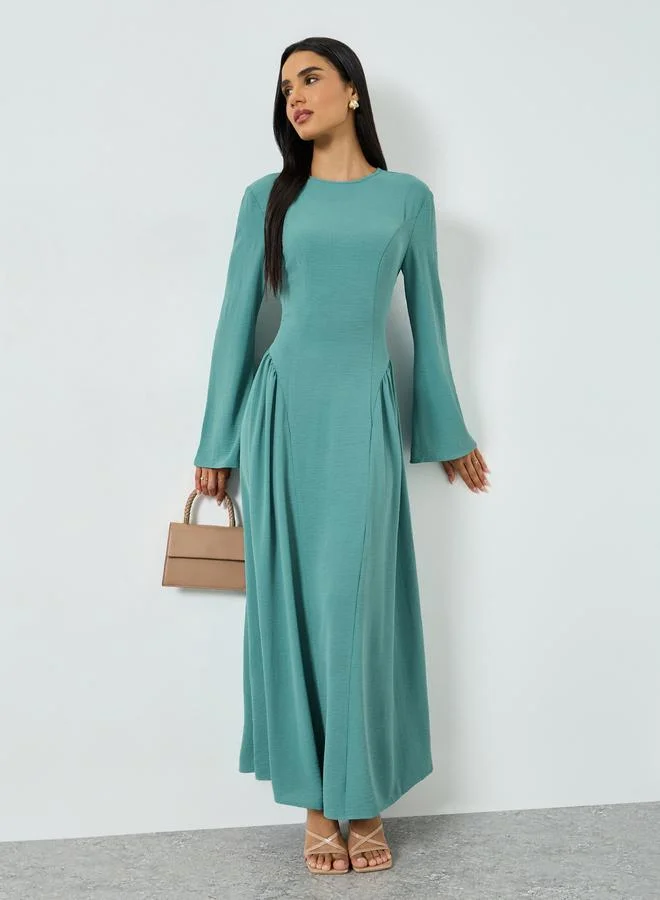 Bell Sleeve Solid Maxi Dress Teal