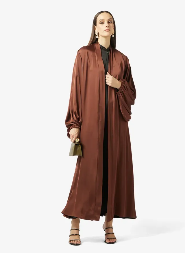 Brown Casual Abaya with Puff Sleeves and Sheila - Ramadan Wear – image 4