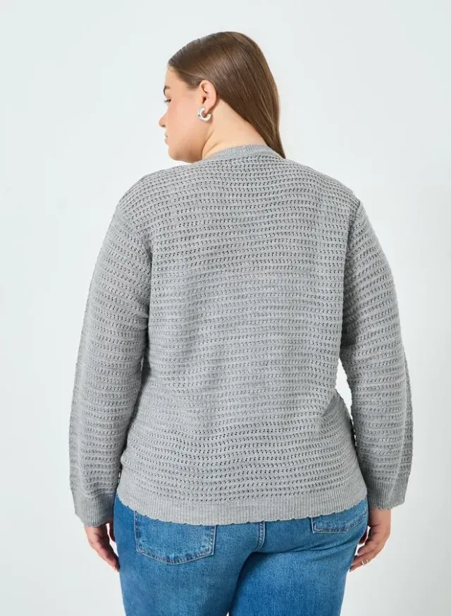 Plus Size Grey Acrylic Knitted Cardigan with Buttons – image 5
