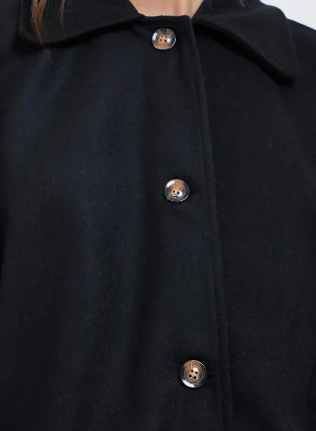 Black Oversized Button-Up Longline Coat for Women – image 4