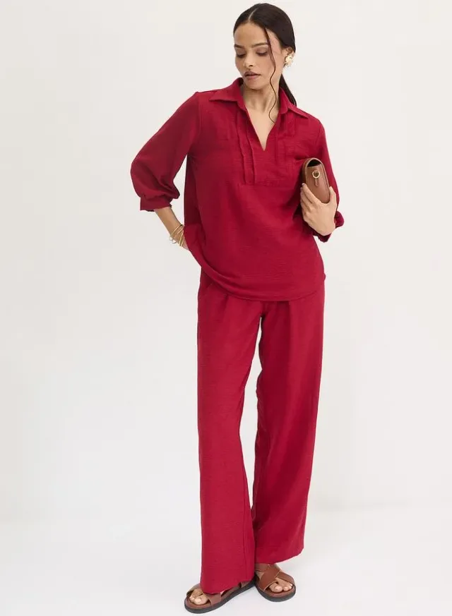 Femmella Pintuck Shirt and Pants Set Maroon – image 5