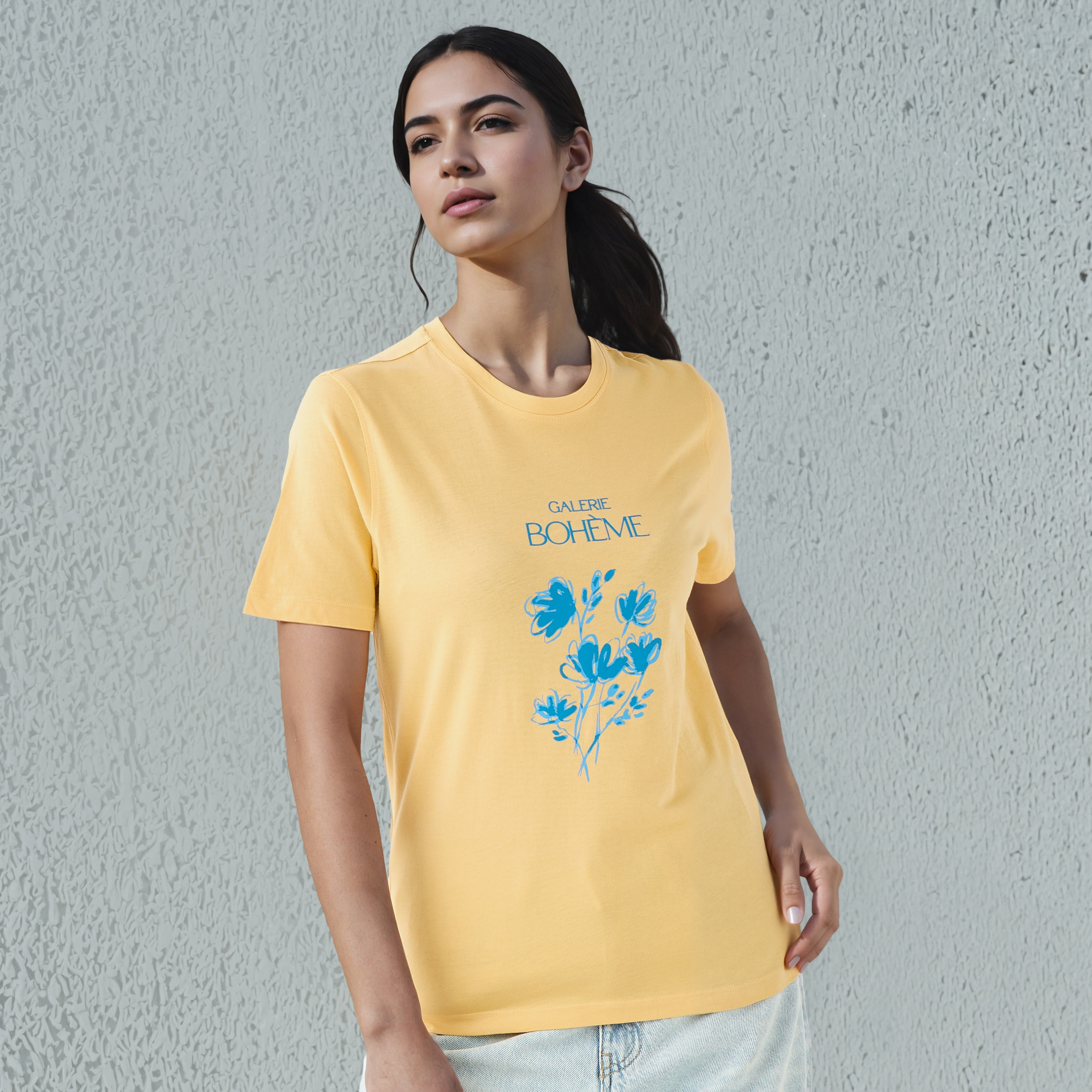 Graphic Print Cotton T-Shirt Yellow
